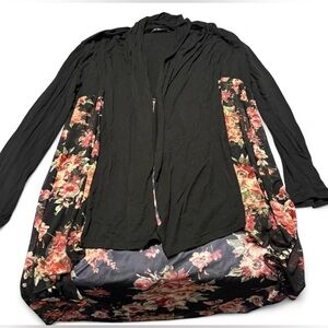 Kim & Cami Black Floral Duster Cardigan – Size Large